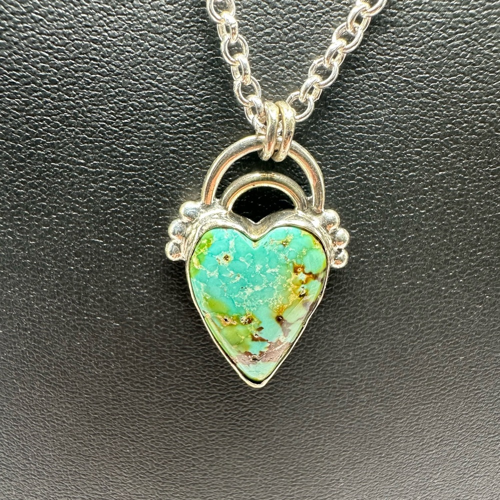 Green and Silver Heart Pendant Necklace with Sparkling Accents